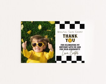 Editable 2nd Birthday Thank You Card Template | Two Cool Checkered Birthday Thank You | Two Cool Birthday Thank You | 2 Cool Birthday