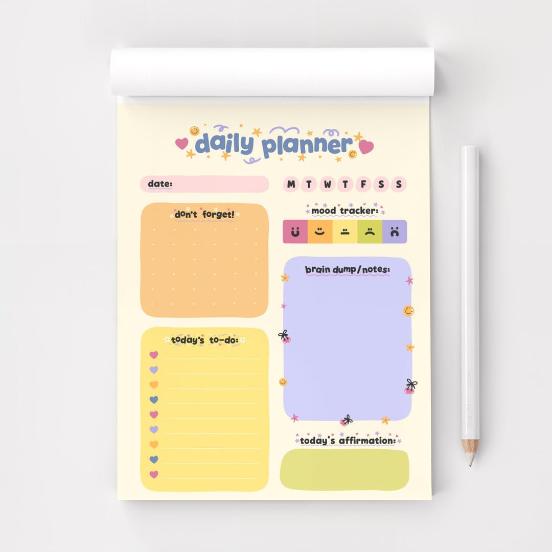 Daily Planner Notepad | 4.25x5.5 Cute Productivity Pad | Mood Tracker ...