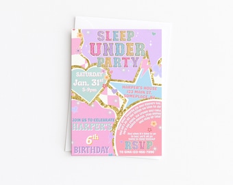 Sleep Under Birthday Invitation: Pajama Party Invite, Edit in Canva, Tween Birthday Party Invite, Sleep Under Party, Girl Birthday Party
