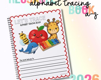 Reusable Alphabet Tracing Book for Toddlers | Laminated ABC Dry Erase Workbook | Preschool Learning Binder | Worksheets Only Option