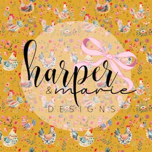 Folk Art Chicken Floral Seamless Pattern (PNG Digital File)