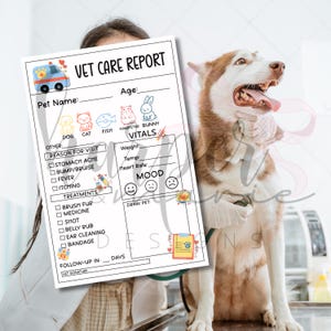 Pretend Play Vet Report Cards, Digitaler Download Haustier-Klinik Sheets, Imaginationsspiel für Kinder, Pretend Vet, Montessori, bedruckbar