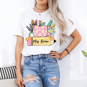 Personalized Teacher Shirt: Floral School Supplies, Custom Name
