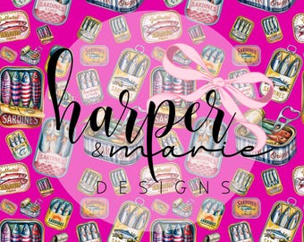 Retro Sardine Can Seamless Pattern: Pop Art Digital Paper, PNG, Instant Download, Sardine PNG