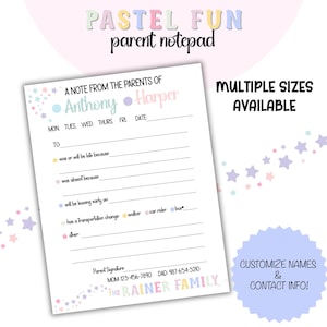 Custom Parent Communication Notepad, Custom Parent Notebook, Personalized Family Stationary, Parent Teacher Notes, Custome Note
