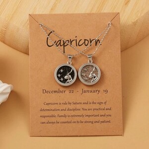 2pcs Capricorn Zodiac Sign Round Charm Necklaces - Horoscope Necklaces (Silver) ---(SAME DAY SHIPPING (business Day) from U.S.A