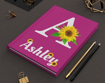 Personalize Journal, Custom Notebook Sunflower Monogram & Name Diary notebook Gift for Women for Granddaughter student friend