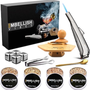 Cocktail Smoker Kit with Torch Old Fashioned Bourbon Whiskey Smoker Kit with 4 Flavor Wood Chips for Anniversary/Birthday/Valentine&#39;s Gifts