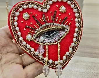 Beautiful patch Rhinestone beaded Evil eye Tassels Applique for clothes denim jackets sew on patches Applique SHIPPED from USA (sew-on)