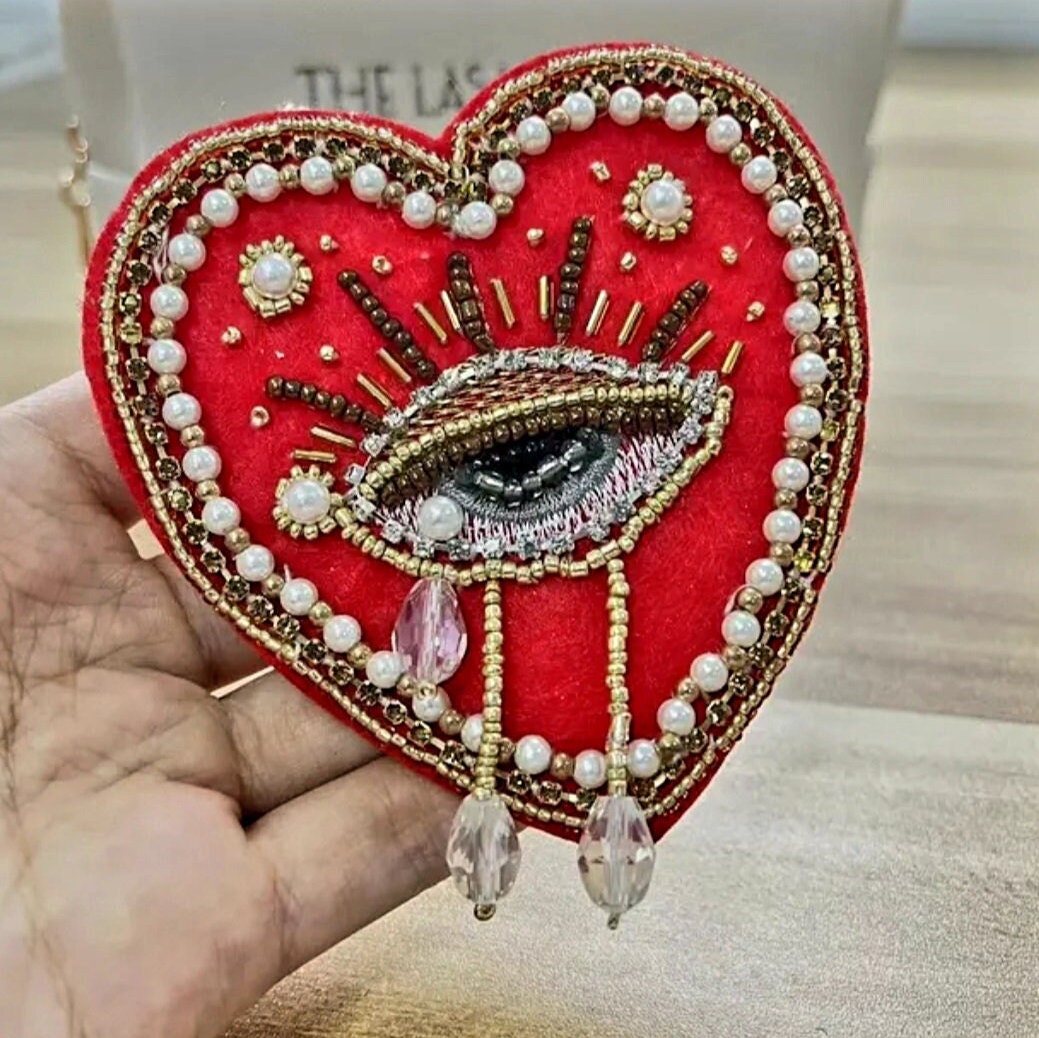 Mark Richards 4 Clear Rhinestone Heart Iron on Patch - Iron on Patches & Appliques - Crafts & Hobbies