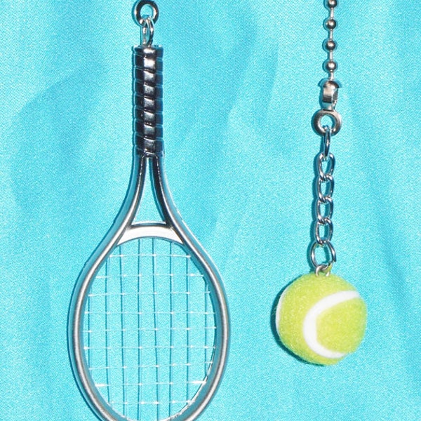 Set of Two ~ Tennis Racket Racquet & Purple Pink Orange Ball Sports ~ Ceiling Fan Pulls  Great Gifts!!!