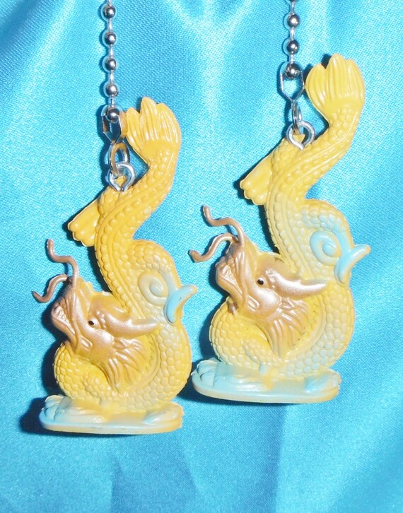 Set Of Two Yellow Gold Dragon Chinese Fantasy Fairy Tale Set Of Two Yellow Gold Dragon Chinese, Dragon Ceiling Fan Pull Cord