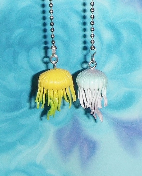 Set Of Two Jellyfish Blue Purple Yellow Green Ocean Etsy