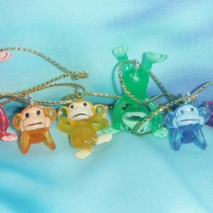 Set of Six - Rainbow Colored Funny Monkey Random Positions - Free Shipping - Mini Christmas Ornaments  Great Gifts!!!