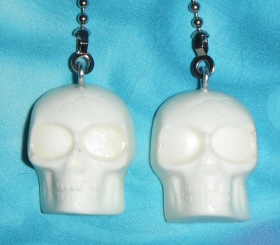Set Of Two White Skulls Resin Ceiling Fan Pull Chains Great Gifts