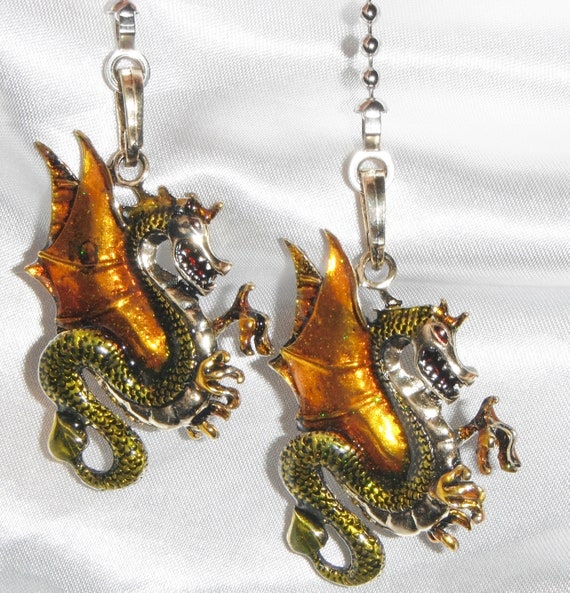Set Of Two Beautiful Dragon Green Brown Colored Rhinestone Etsy