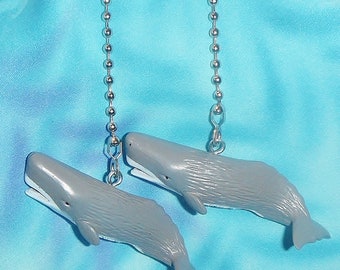 Set of Two ~ Sperm Whale Gray White Sea Ocean ~ Ceiling Fan Pulls  Great Gift for Easter Valentines Birthday Christmas