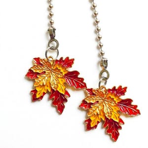 Set of Two - MAPLE LEAF Red Yellow Fall Autumn ~ Ceiling Fan Pull = Great Gifts!!!