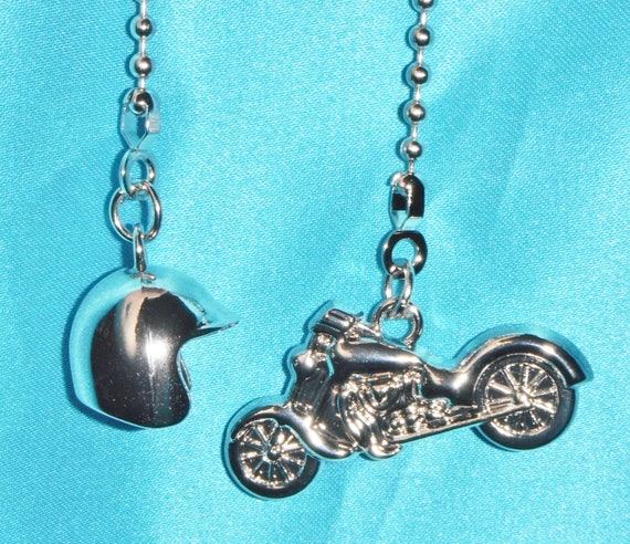 Set Of Two Fun Motorcycle Helmet Biker Metal Decoration Free Shipping Ceiling Fan Pull Chains Great Gifts