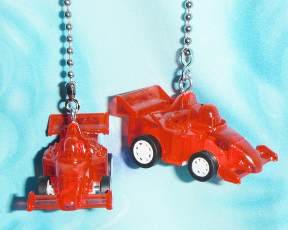 Set Of Two Awesome Red Race Car Transparent Ceiling Fan Light Pulls Great Gifts