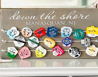 Custom Beach Tag Display, Beach Tag Holder, Beach Badge Sign, 'Down the Shore' Sign, New Jersey Shore Town, Gift For Beach Lover, Collection