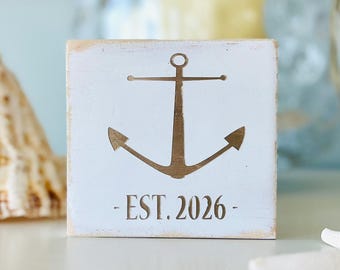 Anchor Sign With Date, Wood Sign With Established Date, Custom Sign, Engagement Gift, Wedding