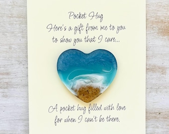 Resin Pocket Hug Heart, Ocean Pocket Heart, Thinking Of You Gift, Comfort Gift, Friendship Gift, Encouragement Gift