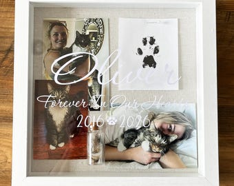 Personalized Pet Memorial Shadow Box - Dog and Cat Memories Keepsake Display, Custom Pet Name and Dates, Gift For Pet Loss