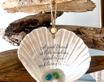 Gift For A Friend, Shell Ornament, Handmade Ornament, Gift Exchange, Scallop Heart Shell Ornament, Gift For Her, Friendship