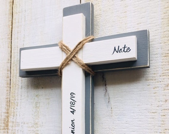 Custom Wood Wall Cross ~ Personalized Baptism First Holy Communion Gift ~ Confirmation ~ Religious Gift ~ Boy or Girl Nursery Room Decor