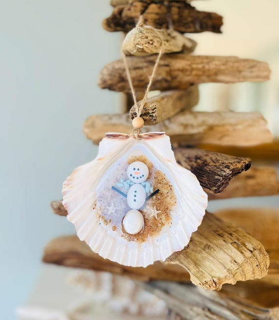 Snowman Christmas Ornament: Scallop Shell Ornament, Gift For Beach Lover,  Beachy Christmas, Coastal Christmas, Sand, Starfish