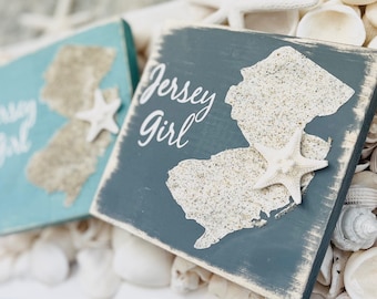 Jersey Girl Wood Sign, Custom New Jersey Wall Art, Jersey Shore Sand Art, Sand Shell Decor, Down the Shore, Shore Beach Wedding, Coastal Art