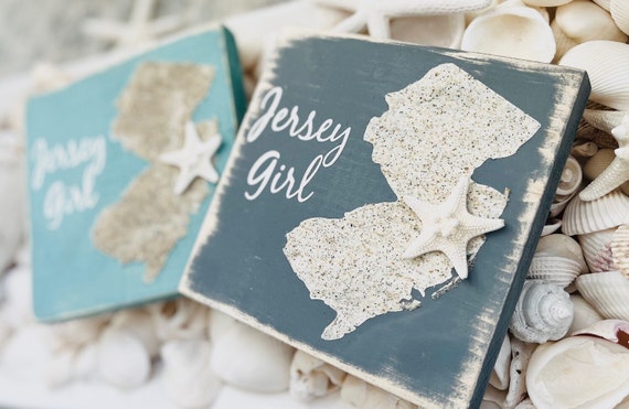 Jersey Girl Wood Sign, Custom New Jersey Wall Art, Jersey Shore Sand Art, Sand Shell Decor, Down the Shore, Shore Beach Wedding, Coastal Art