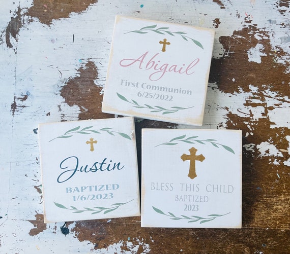 Custom Wood Baptism Gift, Personalized Sign, Custom Wall Cross, Baptism Cross, First Holy Communion Gift, Confirmation Gift, Godparent Gift