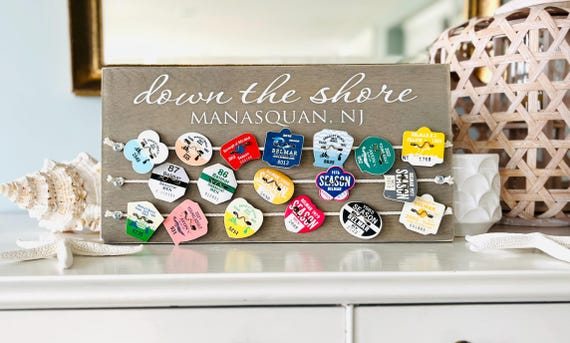 Custom Beach Badge Display Beach Tag Holder: 'Down the Shore' Sign, New Jersey