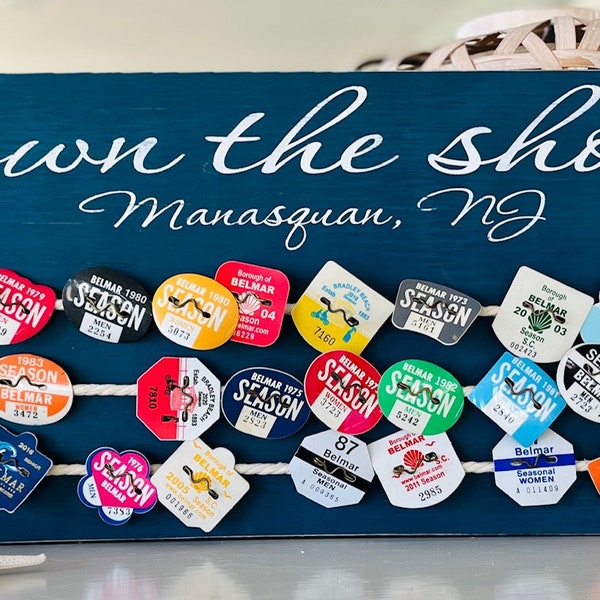 Beach Badge Display With Custom Town, Badge Tag Holder, Collection Display, NJ Season Beach Badge, Jersey Girl, Cause Down The Shore Town