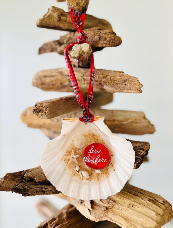 Down The Shore Scallop Shell Christmas Ornament, Coastal Christmas, New Jersey Beach Towns, Shell Ornament, Handmade, Red Ornament, Shore