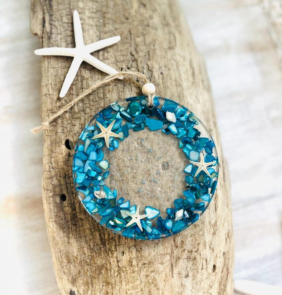 Blue Shell Wreath Ornament: Coastal Christmas Tree Decor