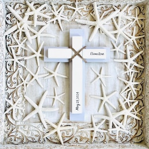 Personalized Coastal Wood Cross: Beachy Baptism Gift For Boy Or Girl