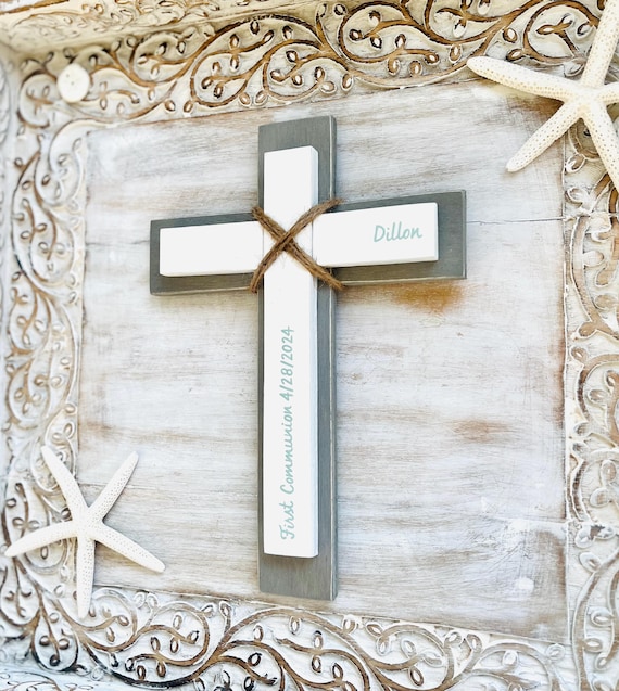 Baptism Cross, Wood Wall Cross, Personalized Cross, Custom Cross, First Communion, Confirmation, New Baby, Nursery, Wedding, Coastal Cross