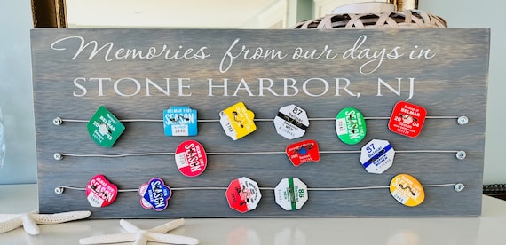 Beach Tag Display With Custom Town, Beach Badge Holder, Beach Badge Display, Beach Tag Holder, Beach Sign, New Jersey,  Cause Down The Shore