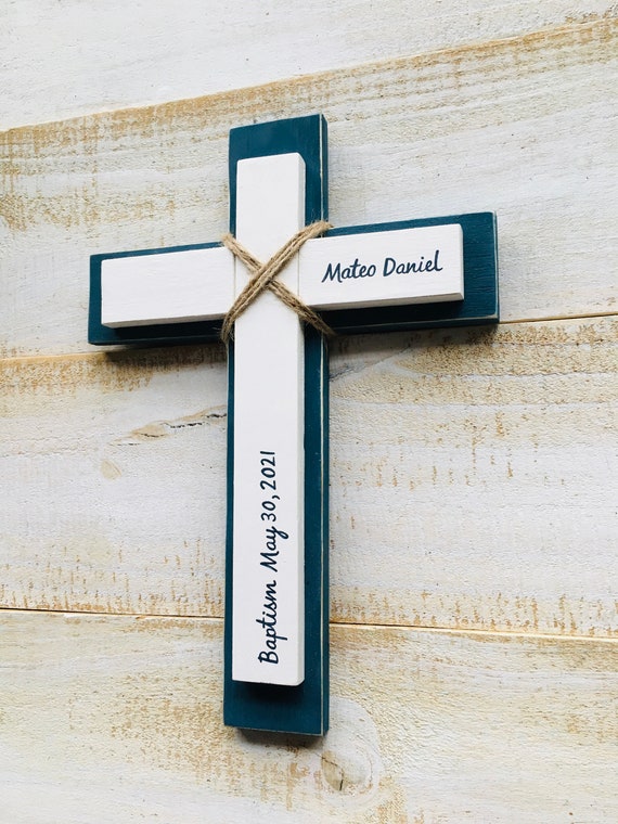 Coastal Wood Wall Cross, Baptism Cross, Personalized Cross, First Communion Gift, Baby, Nursery Cross, Confirmation, Wedding, Cross For Wall