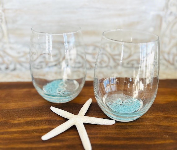 Valentine's Day Gift, Stemless Wine Glasses, Ocean Resin Art, Beach House Kitchen, Wine Lovers Gift, Beachy Gifts, New Jersey Gift, Wine Art