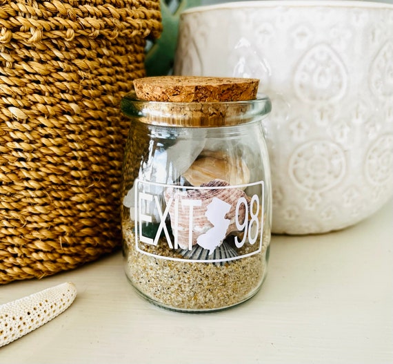 New Jersey Exit, Garden State Parkway Exit, Down The Shore, Beach, NJ Shell Holder, Sand Holder Jar with Lid, Beach Wedding Favor, Shore