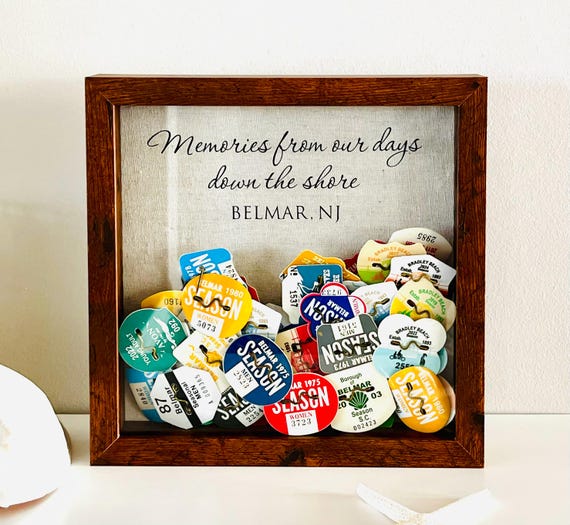 Custom Beach Tag Display, Beach Badge Holder, Framed Shadowbox For Beach Tag and Beach Badge Display, Memory Box For Beach Items