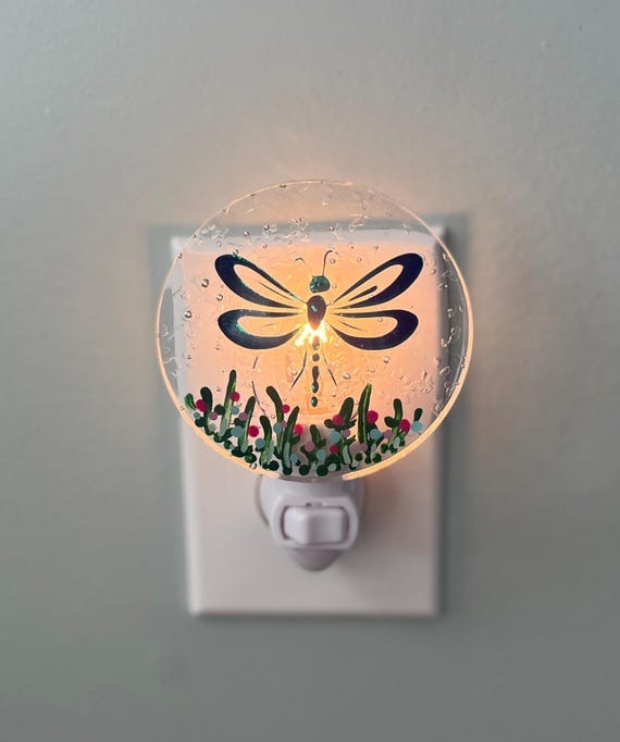 Dragonfly Night Light, Resin Night Light, Plug In Wall Night Light, Flower Garden Light, Baby's Nursery Light, Girl's Room, Kid's Room Light