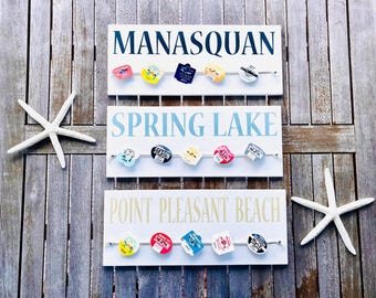 Beach Badge Collection Display with Custom Town, Beach Badge Holder, NJ Season Badge Tag Display, Personalized NJ Beach Badge Display Gift