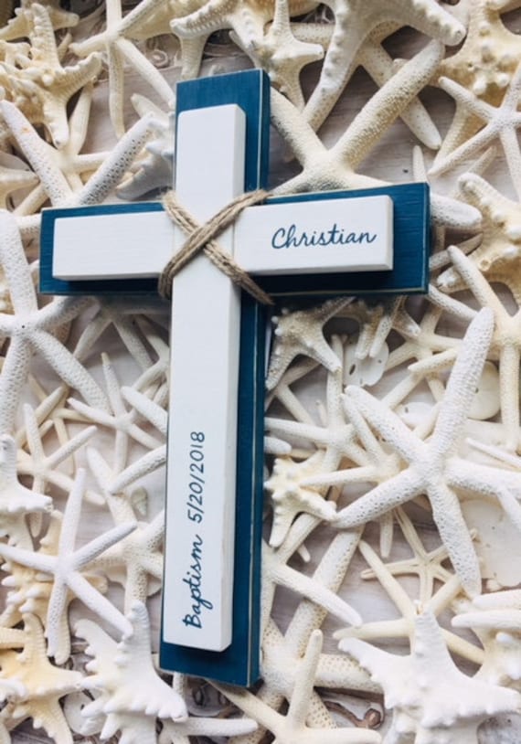 Wood Wall Cross, Personalized, Custom, Baptism, First Communion Gift, Baby Room, Nursery Cross, Confirmation, Wedding, Boy, Girl, Beachy