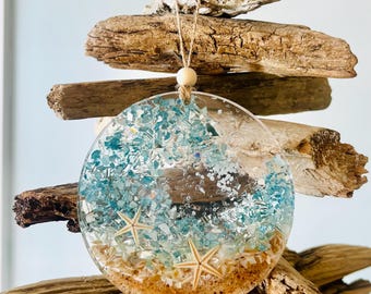 Blue Wave Ornament, Beachy Christmas, Nursery, Beach House Decor, Resin Art
