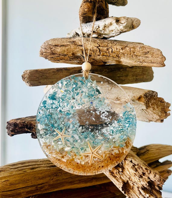 Blue Wave Ornament, Beachy Christmas, Nursery, Beach House Decor, Resin Art